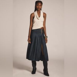 Pilcro Low-Slung Pleated Midi Skirt